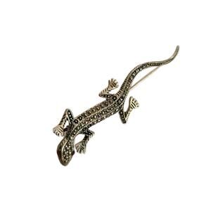 Art Deco Sterling Marcasite Lizard Brooch, 2.5" Long